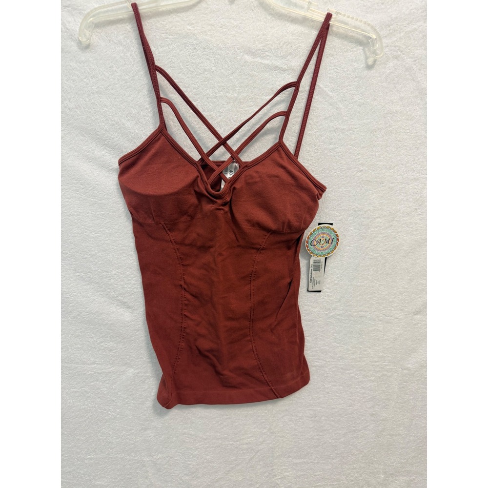 New Mix Crisscross Strappy Padded Cami Tank Top Marsala Red L/XL CAM-01